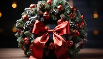 ai gerado inverno celebração Natal árvore, presente, iluminado dentro de casa, ornamento, brilhante decoração gerado de ai foto