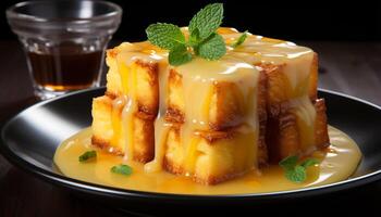 ai gerado uma gourmet sobremesa prato com uma fresco fatia do bolo de queijo gerado de ai foto