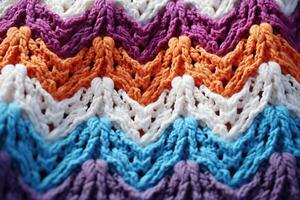 ai gerado colorida tricotado lã tecido macro textura fundo, suave tecer estampado superfície foto