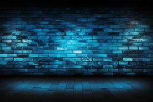 ai gerado cyberpunk estética 3d Renderização do uma Sombrio azul tijolo parede foto