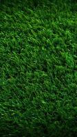 ai gerado verde arremesso perfeição futebol campo com vibrante artificial Relva textura vertical Móvel papel de parede foto
