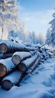 ai gerado inverno tranquilidade neve coberto árvores e Histórico crio uma pacífico panorama vertical Móvel papel de parede foto