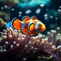 ai gerado embaixo da agua Magia palhaço peixe explorar uma vivaz, colorida coral recife para social meios de comunicação postar Tamanho foto