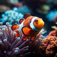 ai gerado oceano beleza vibrante palhaço peixe navegar uma animado coral meio Ambiente para social meios de comunicação postar Tamanho foto