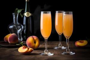 ai gerado bellini - originado dentro Itália, fez com prosecco e pêssego purê foto