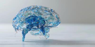 ai gerado azul estrutura de arame cérebro modelo com conexões. artificial inteligência, máquina aprendizado. ai gerado foto