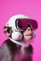 ai gerado futurista retrato do macaco dentro virtual realidade óculos. ai gerado foto