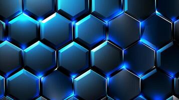 ai gerado hexagonal abstrato metal fundo com azul luz foto