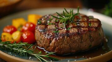 ai gerado delicioso carne bife dentro restaurante para jantar foto