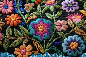 ai gerado mexicano bordado com cactos, flores, pássaros, miçangas foto