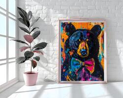 ai gerado interior quarto brilhante e arejado com uma cenário quadro, uma trabalhos do arte foto