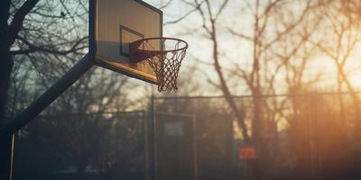 ai gerado ao ar livre basquetebol aro dentro uma Vizinhança Parque infantil. esporte jogos equipamento. generativo ai foto