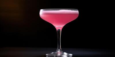 ai gerado martini coquetel vidro em Preto fundo. Rosa alcoólico bebida para Festa. elegante chique bebida, mixologia. foto