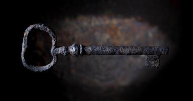 oxidado vintage chave em uma Sombrio corrosão fundo foto