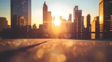 ai gerado terra nível Visão do a cidade Horizonte às nascer do sol. foto