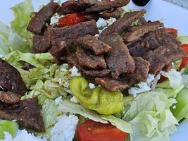 carne e Cordeiro shawarma salada e combinação servido dentro uma restaurante dentro fomentar cidade Califórnia foto