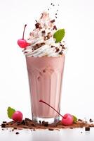 ai gerado gourmet Sombrio chocolate milkshake com marshmallow foto