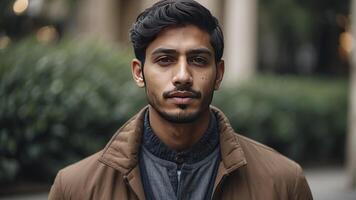 ai gerado retrato do uma bonita jovem muçulmano homem, retrato do uma homem, bonita muçulmano homem foto