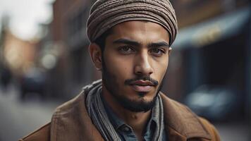 ai gerado retrato do uma bonita jovem muçulmano homem, retrato do uma homem, bonita muçulmano homem foto