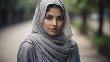 ai gerado retrato do uma bonita jovem muçulmano mulher, retrato do uma mulher, bonita muçulmano mulher foto