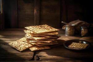 ai gerado pesah celebração conceito judaico Páscoa feriado. matzo pão. neural rede ai gerado foto