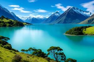 ai gerado a lindo lago dentro Novo zelândia foto