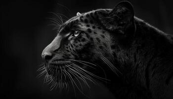 ai gerado Preto fundo. Preto leopardo retrato em uma Preto fundo. Panthera Pardus foto