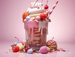 ai gerado gourmet Sombrio chocolate milkshake com marshmallow foto