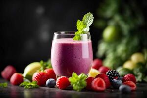 ai gerado vegetariano doce smoothie. saudável desintoxicação Vitamina dieta ou vegano Comida conceito. foto