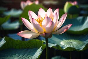 ai gerado lindo Rosa nenúfar ou lótus flor. uma fechar acima. floral fundo foto