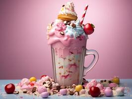 ai gerado gourmet Sombrio chocolate milkshake com marshmallow foto