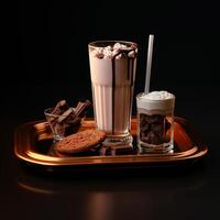 ai gerado gourmet Sombrio chocolate milkshake com marshmallow foto