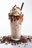 ai gerado gourmet Sombrio chocolate milkshake com marshmallow foto