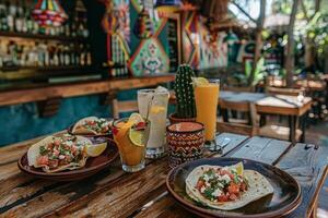 ai gerado mexicano tacos com carne bovina, tomates, cebolas e outras em branco fundo foto