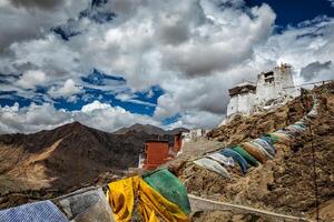 leh gompa e pulmão oração bandeiras, ladakh foto