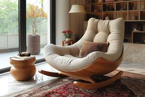 ai gerado desenhador balanço cadeira para relaxante dentro a casa interior foto