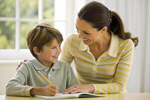 ai gerado mãe ensino filho dever de casa foto