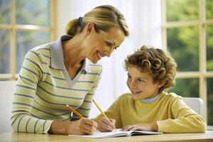 ai gerado mãe ensino filho dever de casa foto