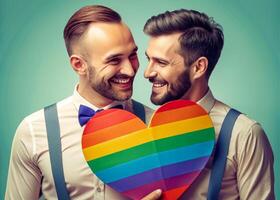 ai gerado feliz gay casal amor arco Iris amor foto