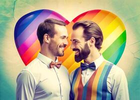 ai gerado feliz gay casal amor arco Iris amor foto