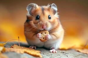 ai gerado com fome animal hamster come biscoitos dentro de casa foto