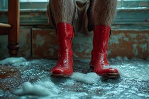 ai gerado fechar-se do pés dentro vermelho sapato. elegante vermelho sapatos foto