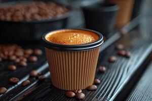 ai gerado uma papel copo do café é em a mesa foto