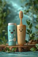 ai gerado uma conjunto do orgânico oral Cuidado produtos com emoticons . ecológico ainda vida com bio pasta de dentes. a conceito do natural oral higiene foto