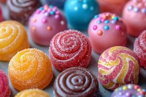 ai gerado grande quantidade do colorida doces e caramelo doces foto