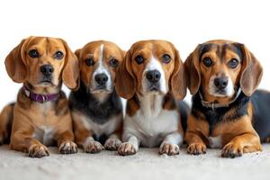 ai gerado retrato do uma beagle cachorro em uma branco fundo foto