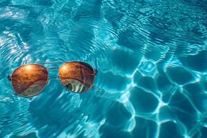 ai gerado oculos de sol flutuador dentro a água dentro caloroso ensolarado clima foto