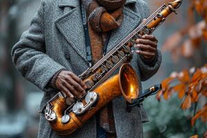 ai gerado uma homem tocam jazz música em uma saxofone foto