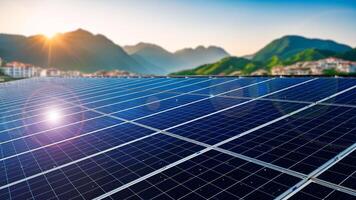 sujo solar célula painéis para poder casas e cidades foto