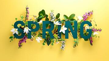 ai gerado feliz Primavera fundo com colorida cumprimento e texto efeito foto